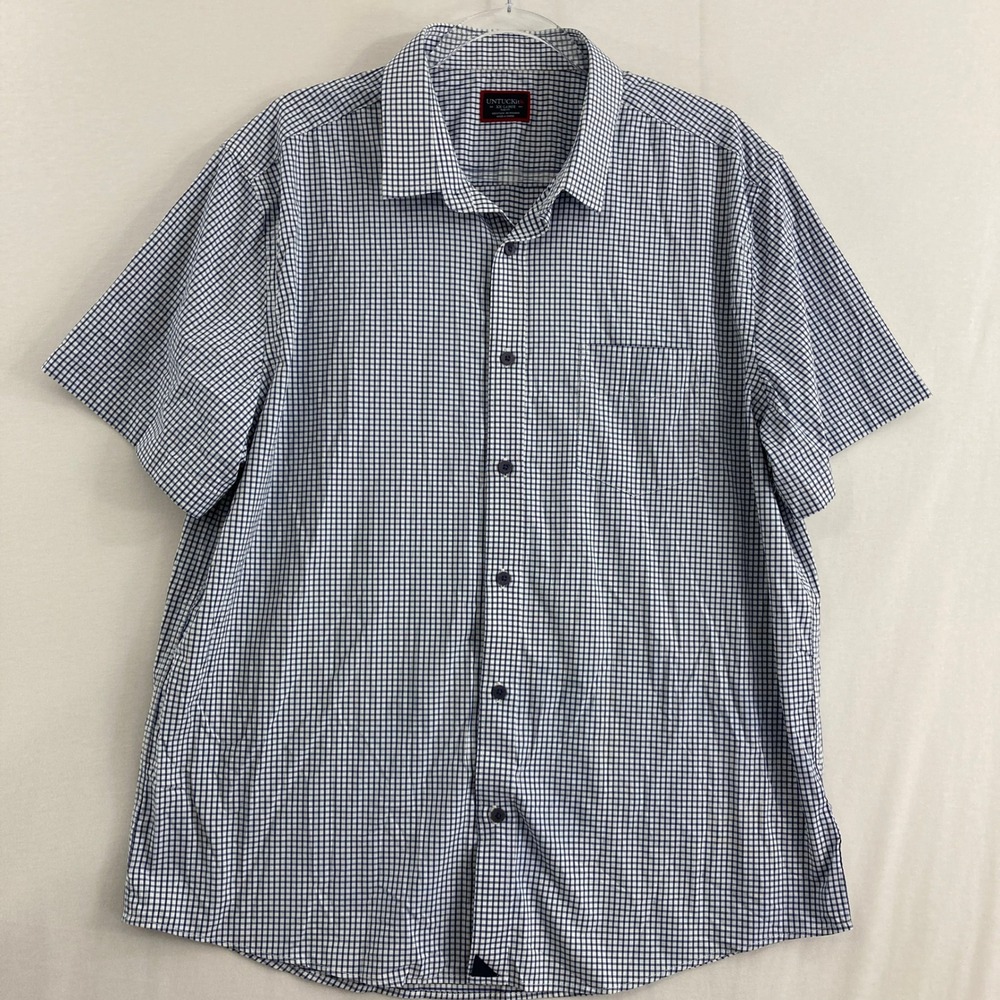 UNTUCKit Button Up XXL Navy Gingham Slim Fit Short Sleeve Nylon Stretch Active